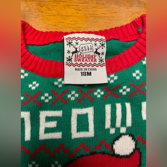 Well Worn Brand Toddler Christmas Sweater Meowy Christmas 18 Months - Picture 3 of 4